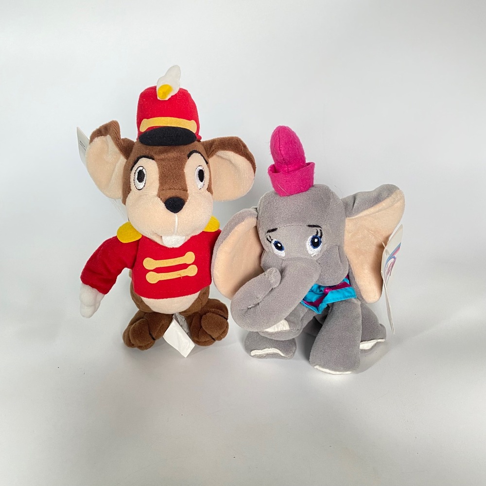 Disney Store Dumbo and Timothy Q Mouse Plush Bean Bag Toy Set New with Tags